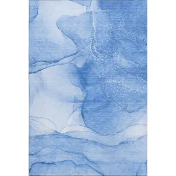 8' X 10' Blue And Ivory Abstract Washable Area Rug With UV Protection