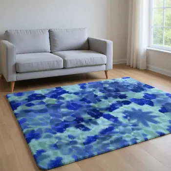 10' X 14' Blue And Ivory Abstract Washable Area Rug With UV Protection