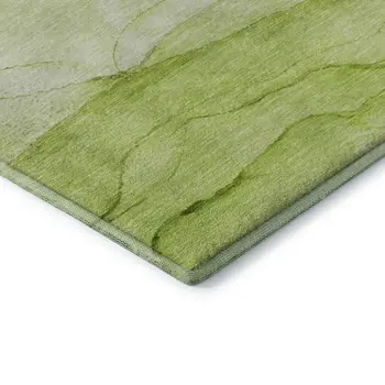 3' X 5' Green And Ivory Abstract Washable Area Rug With UV Protection
