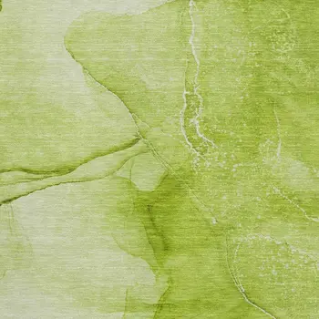 3' X 5' Green And Ivory Abstract Washable Area Rug With UV Protection