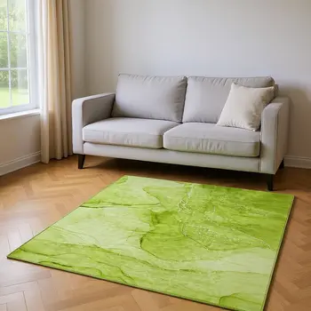 5' X 8' Green And Ivory Abstract Washable Area Rug With UV Protection