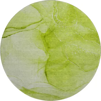 8' Green And Ivory Abstract Washable Round Rug With UV Protection