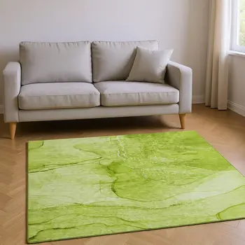8' X 10' Green And Ivory Abstract Washable Area Rug With UV Protection