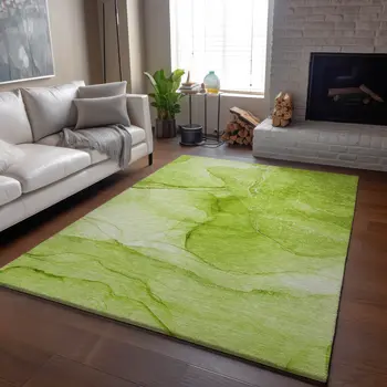 8' X 10' Green And Ivory Abstract Washable Area Rug With UV Protection