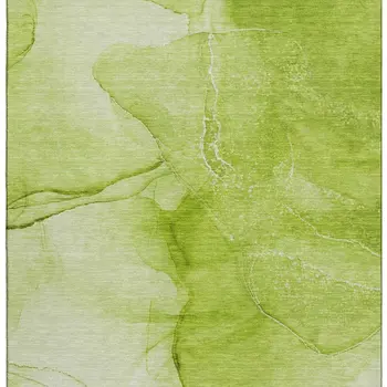 10' X 14' Green And Ivory Abstract Washable Area Rug With UV Protection