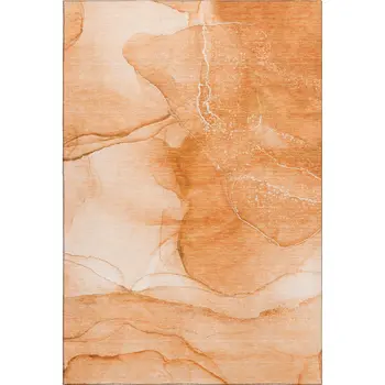 5' X 8' Orange And Ivory Abstract Washable Area Rug With UV Protection