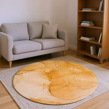 8' Orange And Ivory Abstract Washable Round Rug With UV Protection