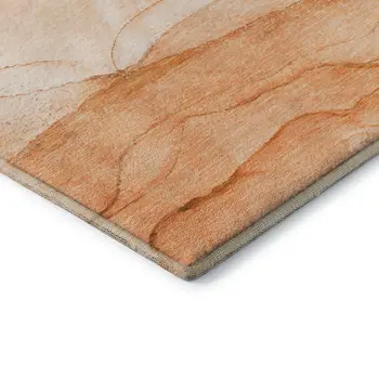 9' X 12' Orange And Ivory Abstract Washable Area Rug With UV Protection
