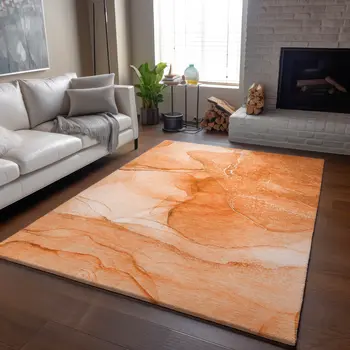 9' X 12' Orange And Ivory Abstract Washable Area Rug With UV Protection