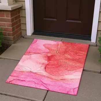 3' X 5' Pink And Ivory Abstract Washable Area Rug With UV Protection