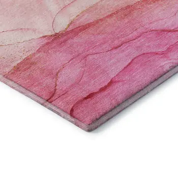 3' X 5' Pink And Ivory Abstract Washable Area Rug With UV Protection