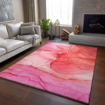 3' X 5' Pink And Ivory Abstract Washable Area Rug With UV Protection