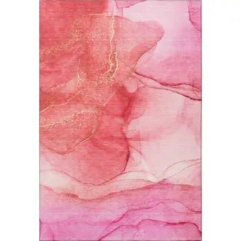 5' X 8' Pink And Ivory Abstract Washable Area Rug With UV Protection