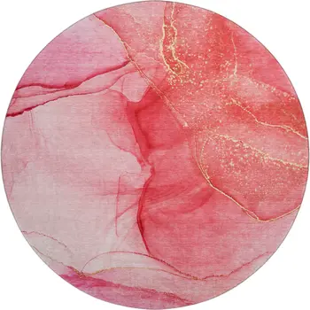 8' Pink And Ivory Abstract Washable Round Rug With UV Protection