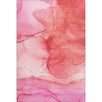 8' X 10' Pink And Ivory Abstract Washable Area Rug With UV Protection