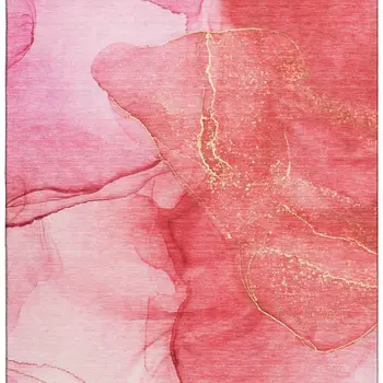 8' X 10' Pink And Ivory Abstract Washable Area Rug With UV Protection