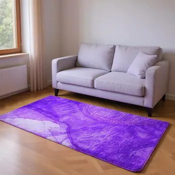 5' X 8' Purple And Ivory Abstract Washable Area Rug With UV Protection