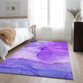 8' X 10' Purple And Ivory Abstract Washable Area Rug With UV Protection