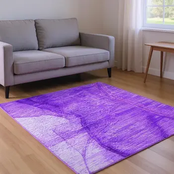 9' X 12' Purple And Ivory Abstract Washable Area Rug With UV Protection