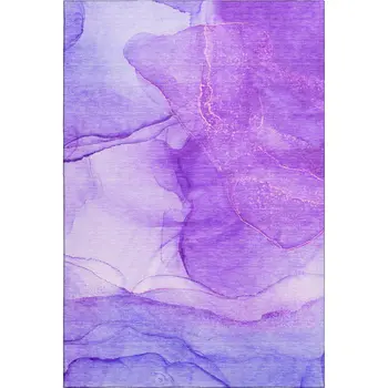 9' X 12' Purple And Ivory Abstract Washable Area Rug With UV Protection