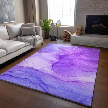 9' X 12' Purple And Ivory Abstract Washable Area Rug With UV Protection