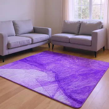 10' X 14' Purple And Ivory Abstract Washable Area Rug With UV Protection