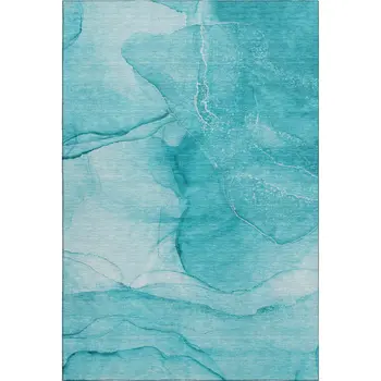 10' X 14' Teal And Ivory Abstract Washable Area Rug With UV Protection