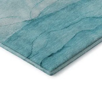 10' X 14' Teal And Ivory Abstract Washable Area Rug With UV Protection