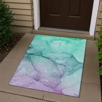 3' X 5' Fern Green And Ivory Abstract Washable Area Rug With UV Protection