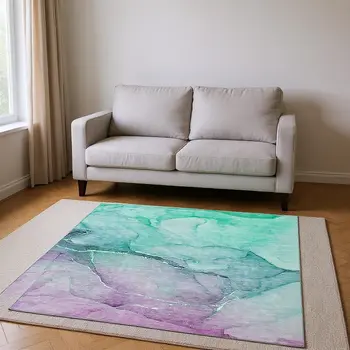 5' X 8' Fern Green And Ivory Abstract Washable Area Rug With UV Protection