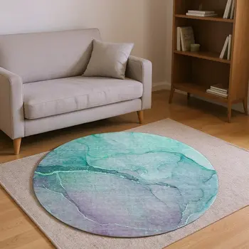 8' Fern Green And Ivory Abstract Washable Round Rug With UV Protection