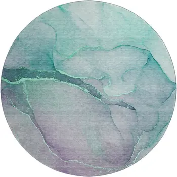 8' Fern Green And Ivory Abstract Washable Round Rug With UV Protection