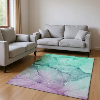 8' X 10' Fern Green And Ivory Abstract Washable Area Rug With UV Protection