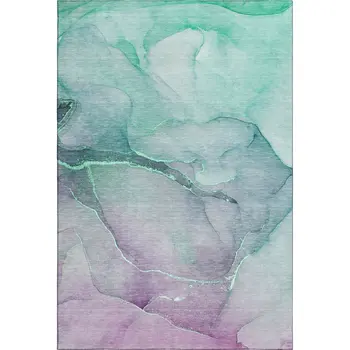 9' X 12' Fern Green And Ivory Abstract Washable Area Rug With UV Protection