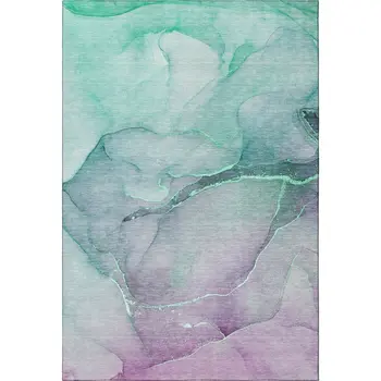 9' X 12' Fern Green And Ivory Abstract Washable Area Rug With UV Protection