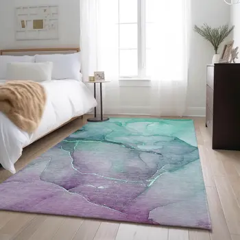 10' X 14' Fern Green And Ivory Abstract Washable Area Rug With UV Protection