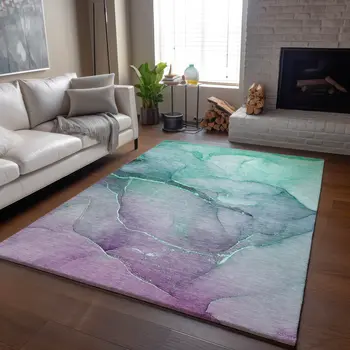 10' X 14' Fern Green And Ivory Abstract Washable Area Rug With UV Protection