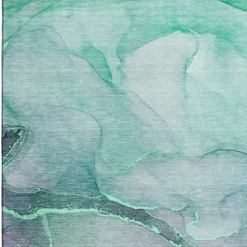 10' X 14' Fern Green And Ivory Abstract Washable Area Rug With UV Protection