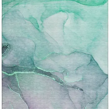 10' X 14' Fern Green And Ivory Abstract Washable Area Rug With UV Protection