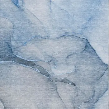 3' X 5' Blue And Ivory Abstract Washable Area Rug With UV Protection