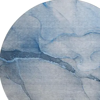 8' Blue And Ivory Abstract Washable Round Rug With UV Protection