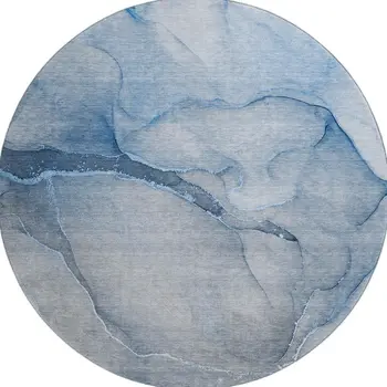 8' Blue And Ivory Abstract Washable Round Rug With UV Protection