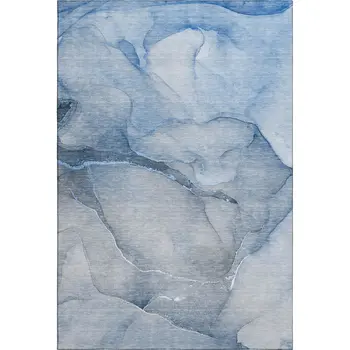 9' X 12' Blue And Ivory Abstract Washable Area Rug With UV Protection