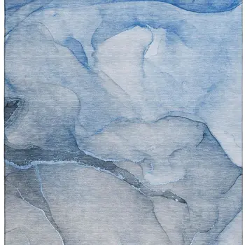9' X 12' Blue And Ivory Abstract Washable Area Rug With UV Protection