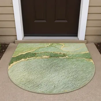 3' X 5' Green And Ivory Abstract Washable Area Rug With UV Protection