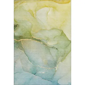 5' X 8' Green And Ivory Abstract Washable Area Rug With UV Protection