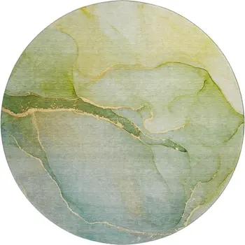 8' Green And Ivory Abstract Washable Round Rug With UV Protection