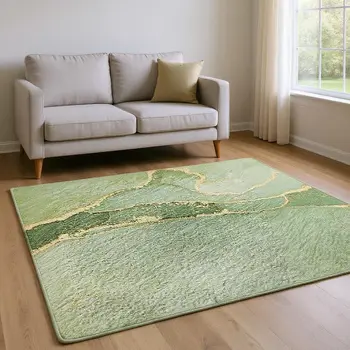 8' X 10' Green And Ivory Abstract Washable Area Rug With UV Protection