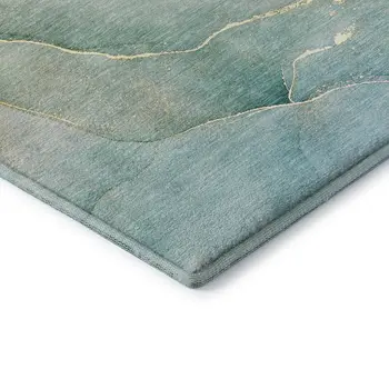 9' X 12' Green And Ivory Abstract Washable Area Rug With UV Protection