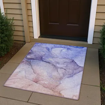 3' X 5' Navy Blue And Ivory Abstract Washable Area Rug With UV Protection